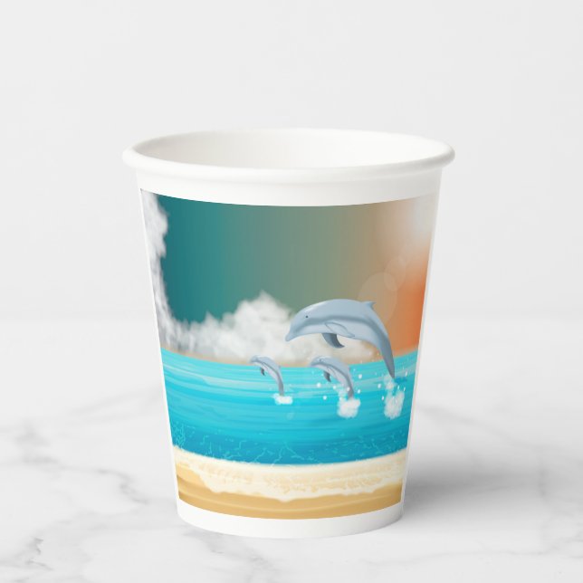 Delphine, die im Ozean brechen Pappbecher (Vorderseite)