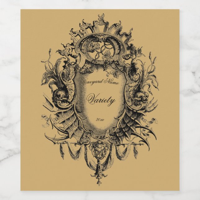 Delphine & Grapevine Cartouche Template Weinetikett (Einzelnes Label)