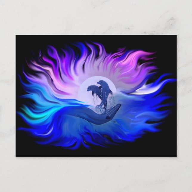 Delphine im Mondschein Postkarte (Vorderseite)