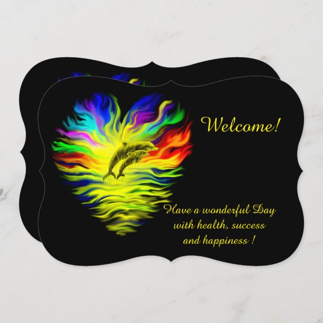 Delphine im Sonnenschein, fügen Sie Ihren Text Ein Einladung (Vorne/Hinten)