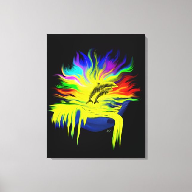 Delphine im Sonnenschein mit der Hand Leinwanddruck (Vorderseite)