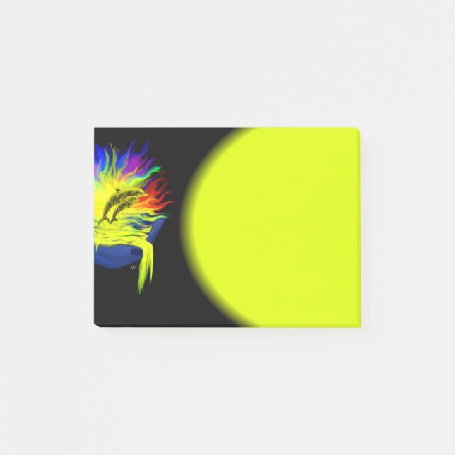 Delphine im Sonnenschein mit der Hand Post-it Klebezettel (Vorderseite)