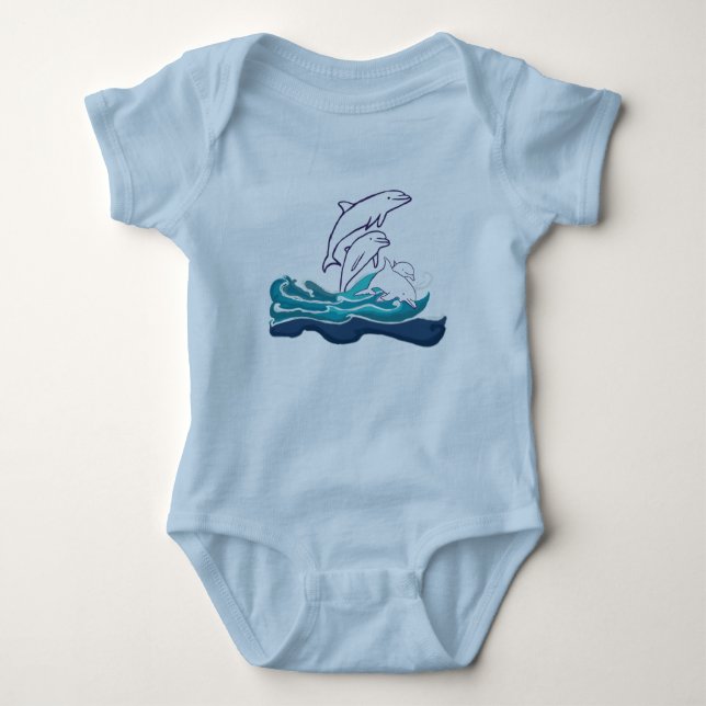 Delphine in den Wellen Baby Jersey Bodysuit Strampler (Vorderseite)