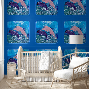 Delphine in den Wellen "Kunst von Kindern" Tapete