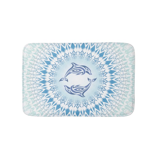 Delphine Mandala Blue White Maritime Badematte (Vorderseite)