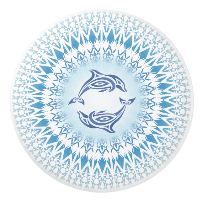 Delphine Mandala Blue White Nautical Keramikknauf (Vorderseite)