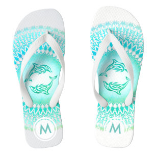 Delphine Mandala Green White Monogramm Flip Flops