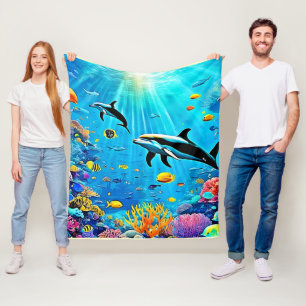 Delphine & Reef: Unterwasserfreude Fleecedecke