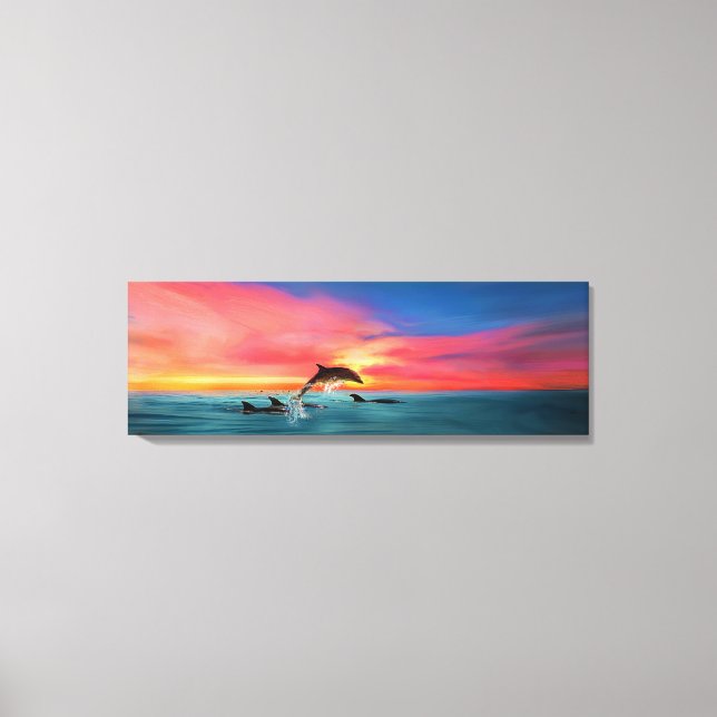 Delphine schwimmen California Beach Sunset Art Leinwanddruck (Vorderseite)
