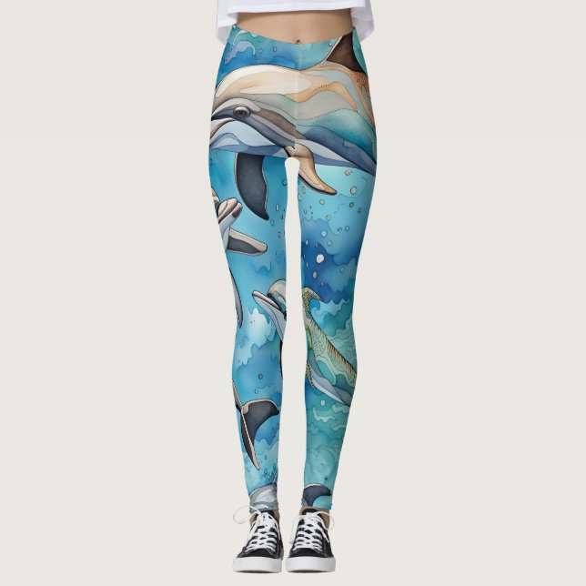 Delphine schwimmen im Meer Leggings (Vorderseite)