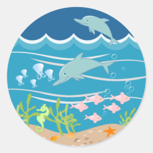 Delphine schwimmen unter dem Meer Runder Aufkleber