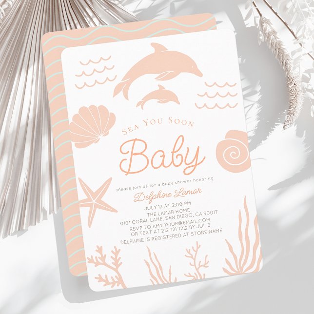 Delphine & Seashell Sea Sie bald pink Baby Dusche Einladung (Von Creator hochgeladen)