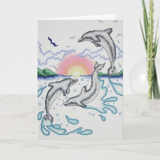 Delphine spielen bei Sunrise Ocean Beach Hinweis Karte (Vorderseite)