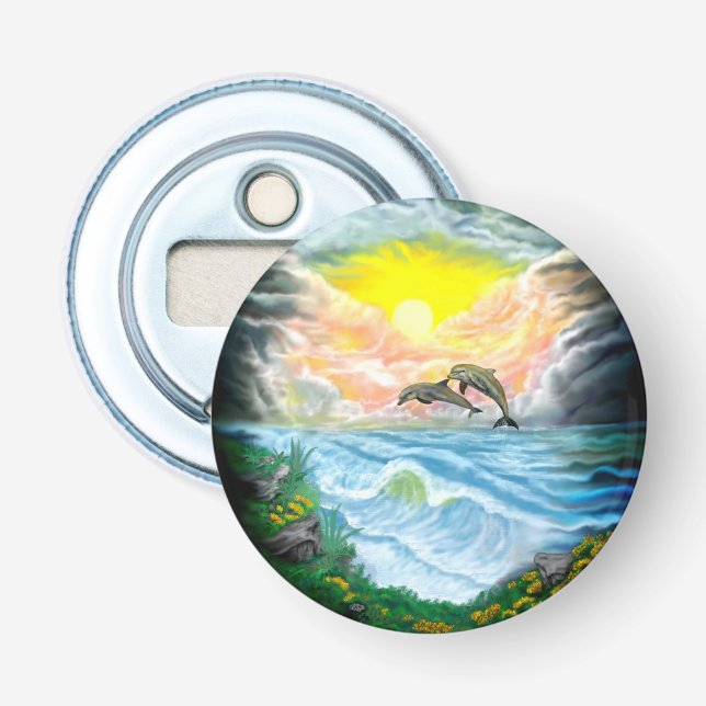 Delphine spielen im Sonnenschein Flaschenöffner (Vorderseite)