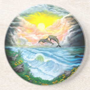 Delphine spielen im Sonnenschein Getränkeuntersetzer