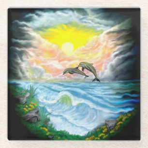 Delphine spielen im Sonnenschein Glasuntersetzer