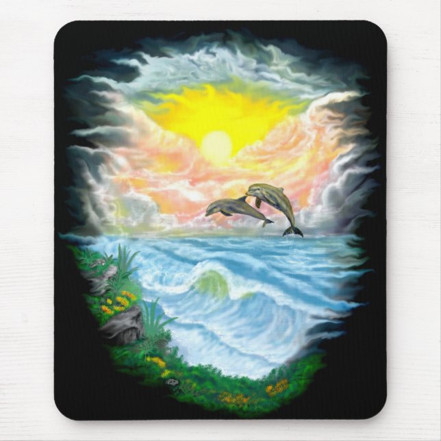 Delphine spielen im Sonnenschein Mousepad (Vorne)