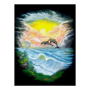 Delphine spielen im Sonnenschein Poster