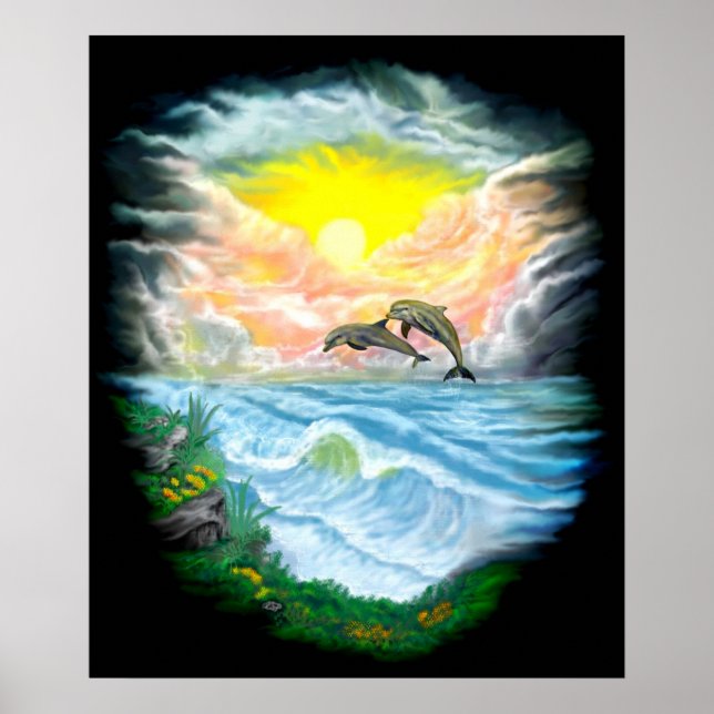 Delphine spielen im Sonnenschein Poster (Vorne)