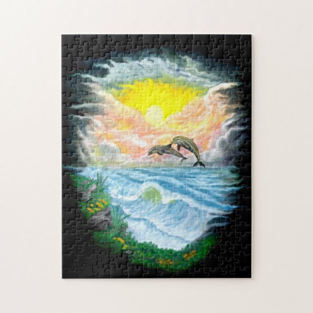 Delphine spielen im Sonnenschein Puzzle (Vertikal)