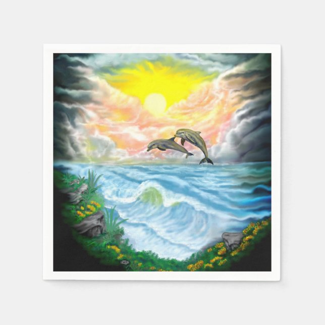 Delphine spielen im Sonnenschein Serviette (Vorderseite)