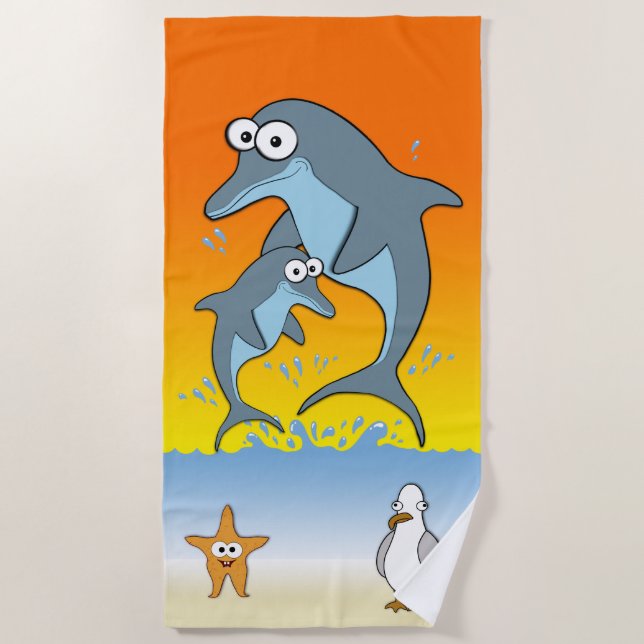 Delphine Starfish and Seagull Ocean Strandtuch (Vorderseite)