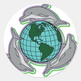 Delphine umkreisen die Erde: "Der Tag der Erde ist Runder Aufkleber