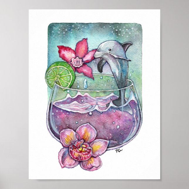 Delphine und Orchideen Poster (Vorne)