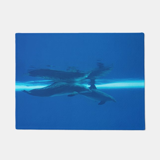 Delphine und Reflexion, blaue Ozeanmatte Fußmatte (Vorderseite)