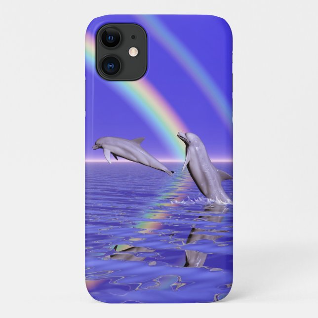 Delphine und Regenbogen Case-Mate iPhone Hülle (Rückseite)