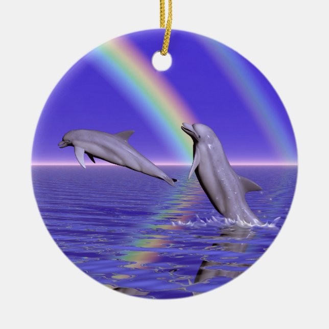 Delphine und Regenbogen Keramikornament (Vorne)