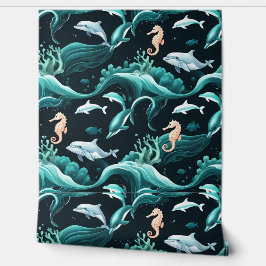 Delphine und Seepferde Tapete