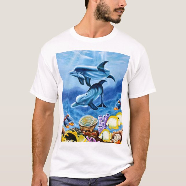 Delphine und tropische Fisch-Kunst T-Shirt (Vorderseite)