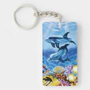Delphine und tropische Fische Kunst Schlüsselanhänger