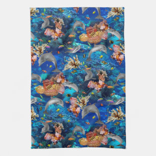 Delphine unter dem Ozean mit Korallenriff Geschirrtuch