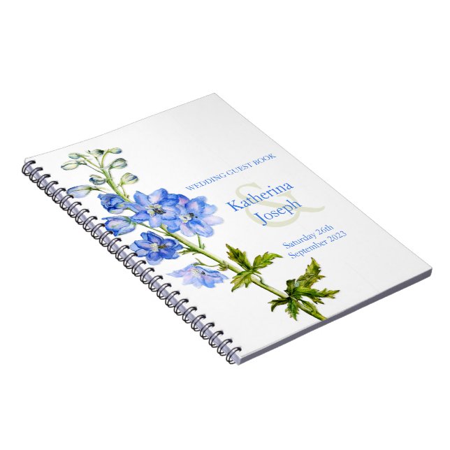 Delphinium Aquarellblau Hochzeitsbuch Notizblock (Rechte Seite)