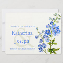 Delphinium-Blaue Hochzeit in Aquarellen Einladung