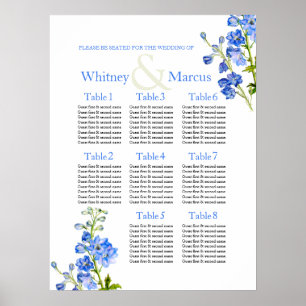 Delphinium blue Wedding Table Planner Poster