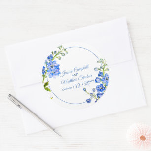 Delphinium Blume Blauen Wasserfarben Hochzeit Runder Aufkleber