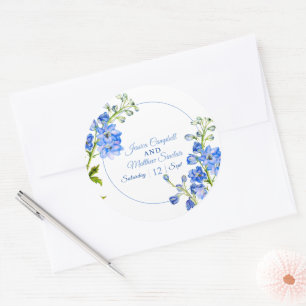 Delphinium Blume Blauen Wasserfarben Hochzeit Runder Aufkleber