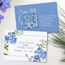Delphinium-Blume Blaufarbige Hochzeit QR-Code Begleitkarte