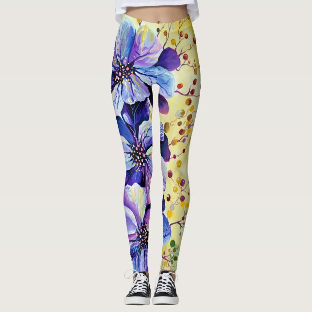 Delphinium-Blume Leggings (Vorderseite)