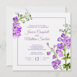 Delphinium Blume lila Aquarellkunst Hochzeit Einladung