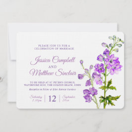 Delphinium Blume lila Aquarellkunst Hochzeit Einladung