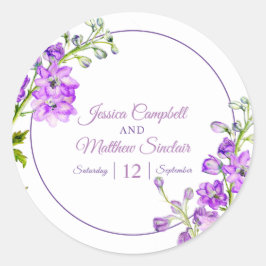 Delphinium Blume lila Aquarellkunst Hochzeit Runder Aufkleber