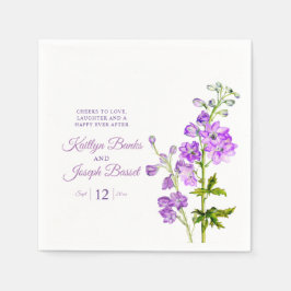 Delphinium Blume lila Aquarellkunst Hochzeit Serviette