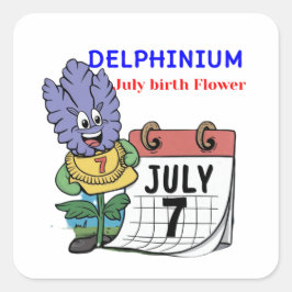 Delphinium - Blume zur Geburt für Juli Quadratischer Aufkleber