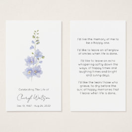Delphinium | Einfache Gedenk-Gebetskarte