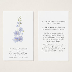 Delphinium Einfache Gedenk-Gebetskarte