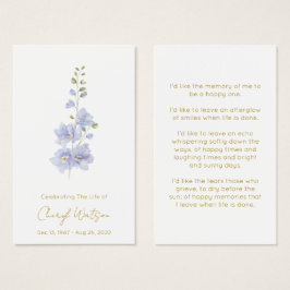 Delphinium | Einfache Gedenk-Gebetskarte